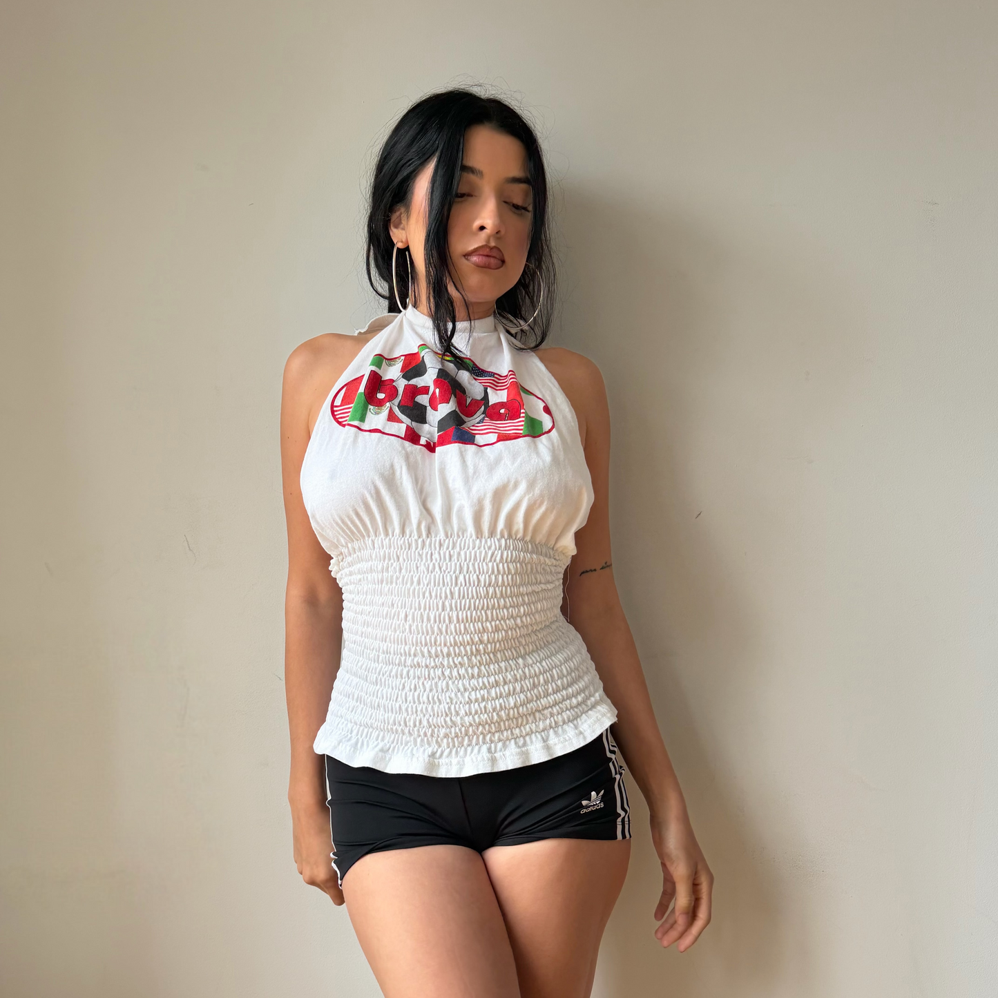 "BRAVA" shirred tee (S/M)
